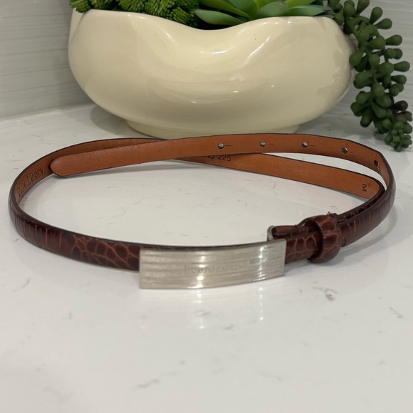 Ralph Lauren Vintage Women’s Genuine Leather Croc Embossed Brown Belt Size M - Picture 1 of 11